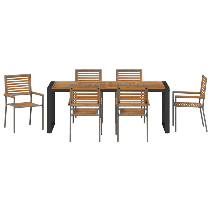 vidaXL Kert étkező szett 7 pcs Szürke 200 x 80 x 75 cm polirattan