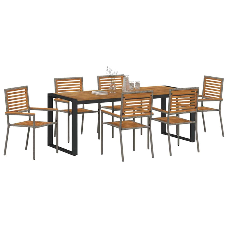 vidaXL Kert étkező szett 7 pcs Szürke 200 x 80 x 75 cm polirattan