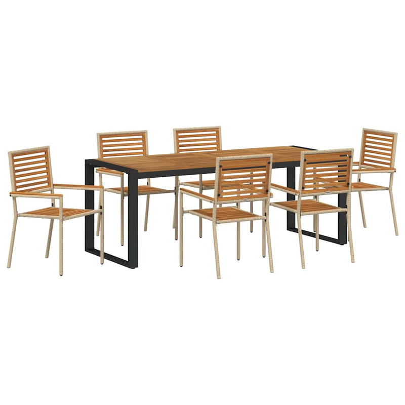 vidaXL Kert étkező szett 7 pcs Beige és barna 200 x 80 x 75 cm