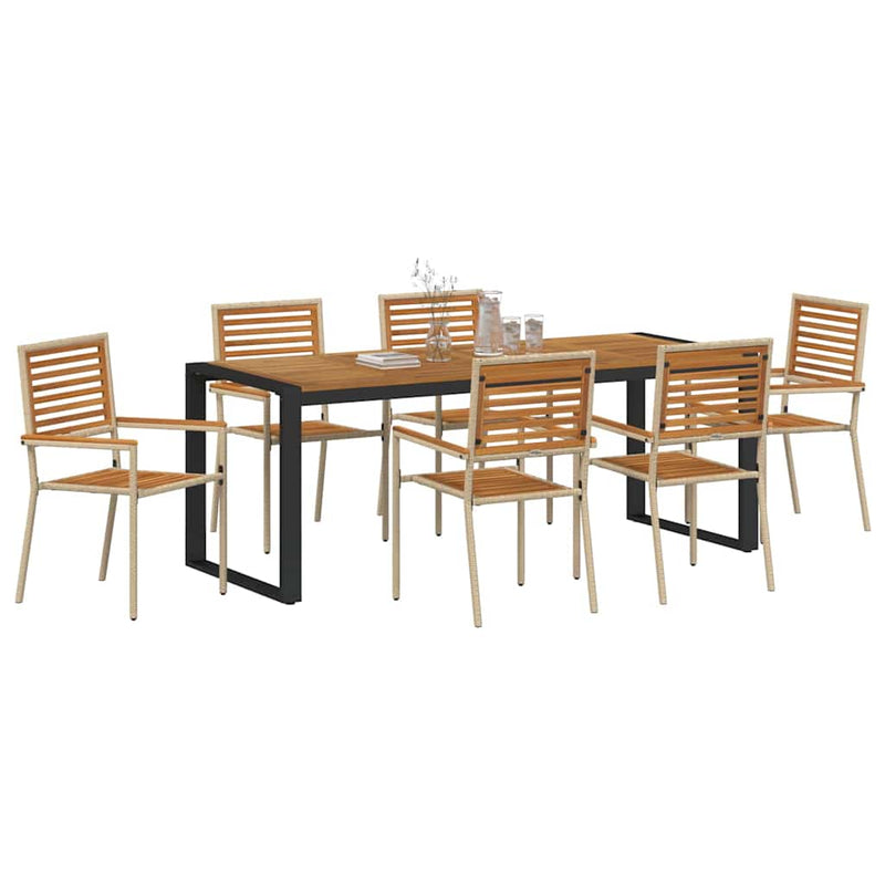 vidaXL Kert étkező szett 7 pcs Beige és barna 200 x 80 x 75 cm