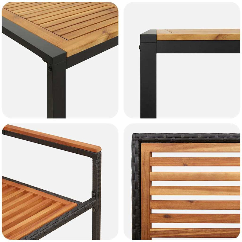 vidaXL Kert étkező szett 9 pcs Fekete és Fa 200 x 80 x 75 cm