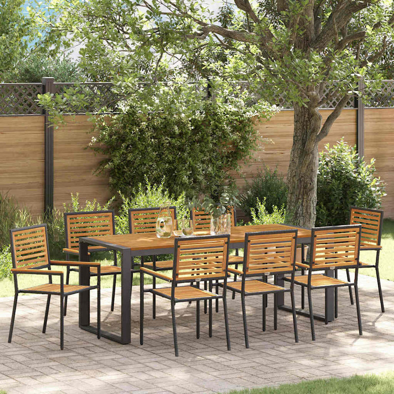 vidaXL Kert étkező szett 9 pcs Fekete és Fa 200 x 80 x 75 cm