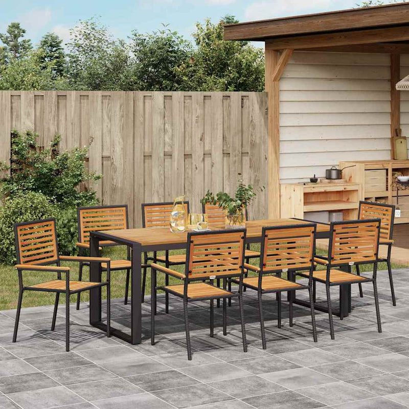 vidaXL Kert étkező szett 9 pcs Fekete és Fa 200 x 80 x 75 cm