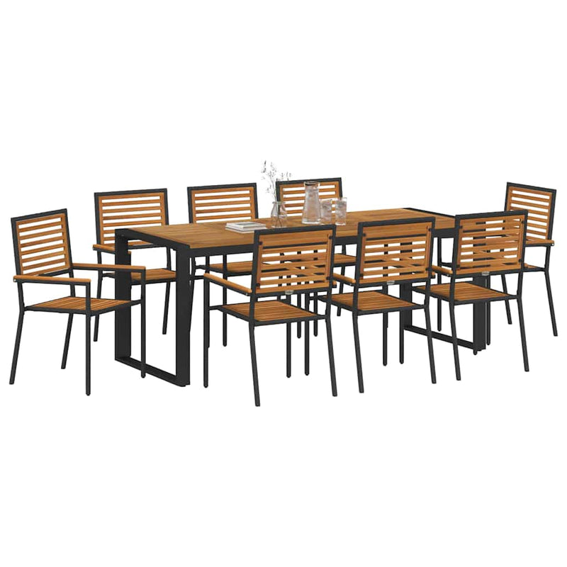 vidaXL Kert étkező szett 9 pcs Fekete és Fa 200 x 80 x 75 cm