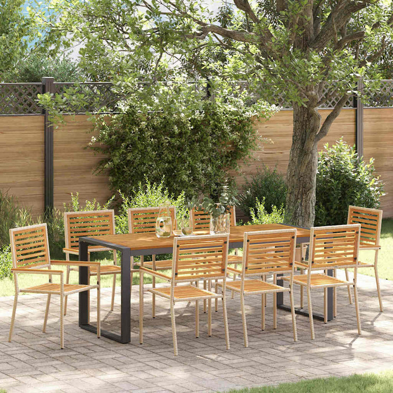 vidaXL Kert étkező szett 9 pcs Bézs 200 x 80 x 75 cm polirattan