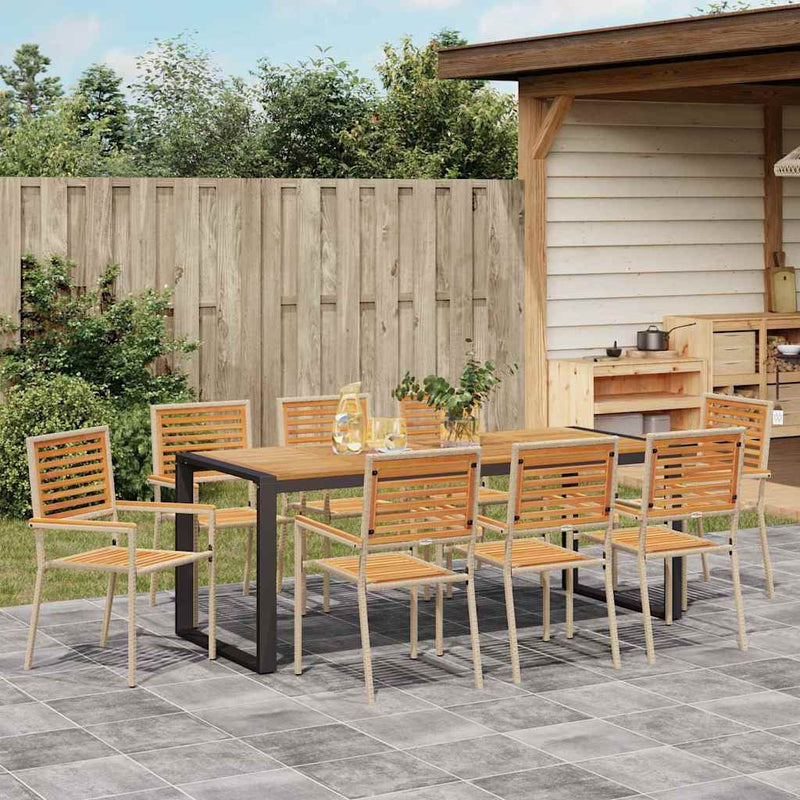 vidaXL Kert étkező szett 9 pcs Bézs 200 x 80 x 75 cm polirattan