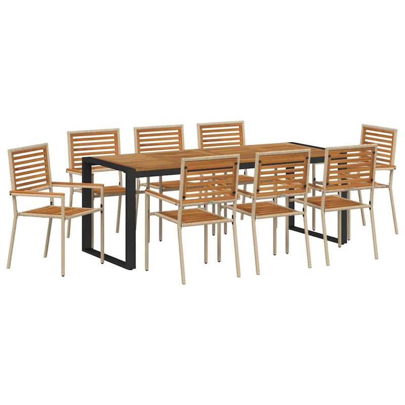 vidaXL Kert étkező szett 9 pcs Bézs 200 x 80 x 75 cm polirattan