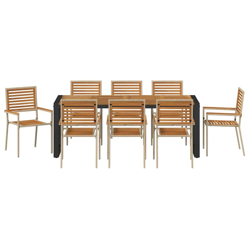 vidaXL Kert étkező szett 9 pcs Bézs 200 x 80 x 75 cm polirattan