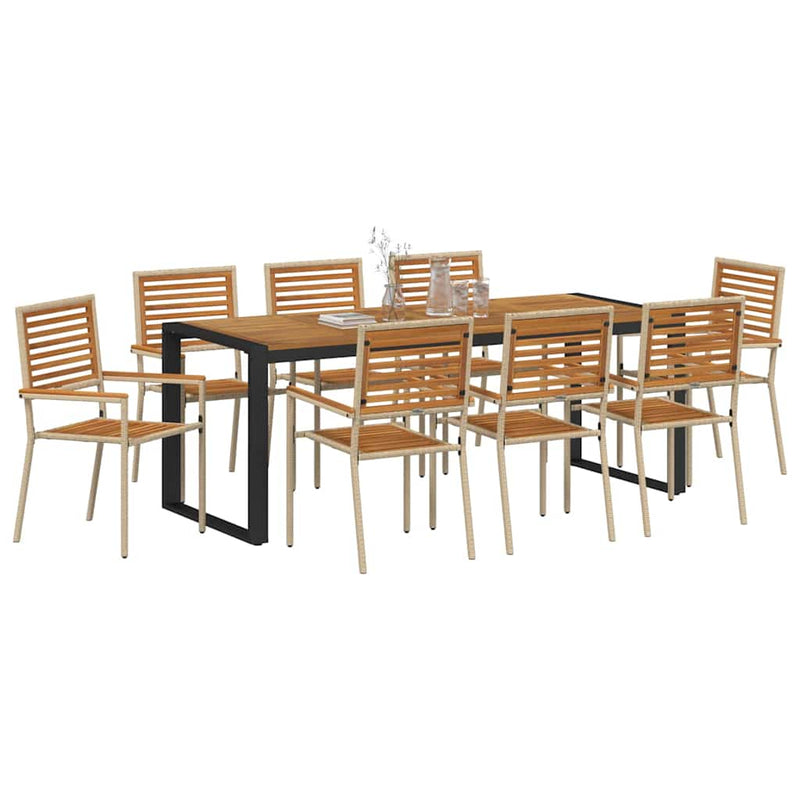 vidaXL Kert étkező szett 9 pcs Bézs 200 x 80 x 75 cm polirattan