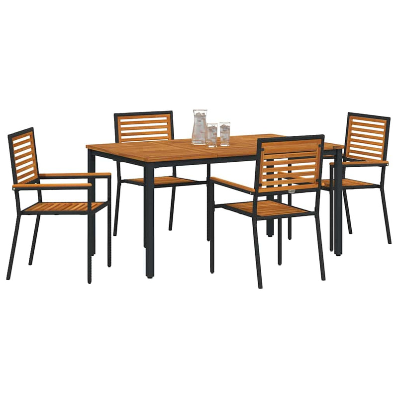 vidaXL Kert étkező szett 5 pcs Fekete 150 x 90 x 75 cm polirattan