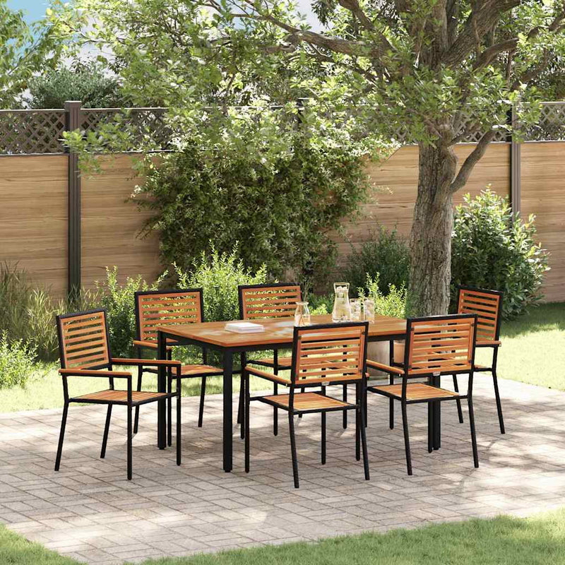 vidaXL Kert étkező szett 7 pcs Fekete 150 x 90 x 75 cm polirattan