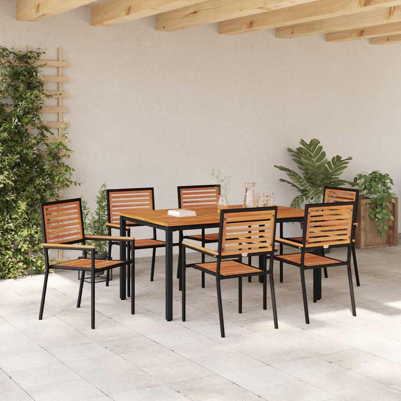 vidaXL Kert étkező szett 7 pcs Fekete 150 x 90 x 75 cm polirattan