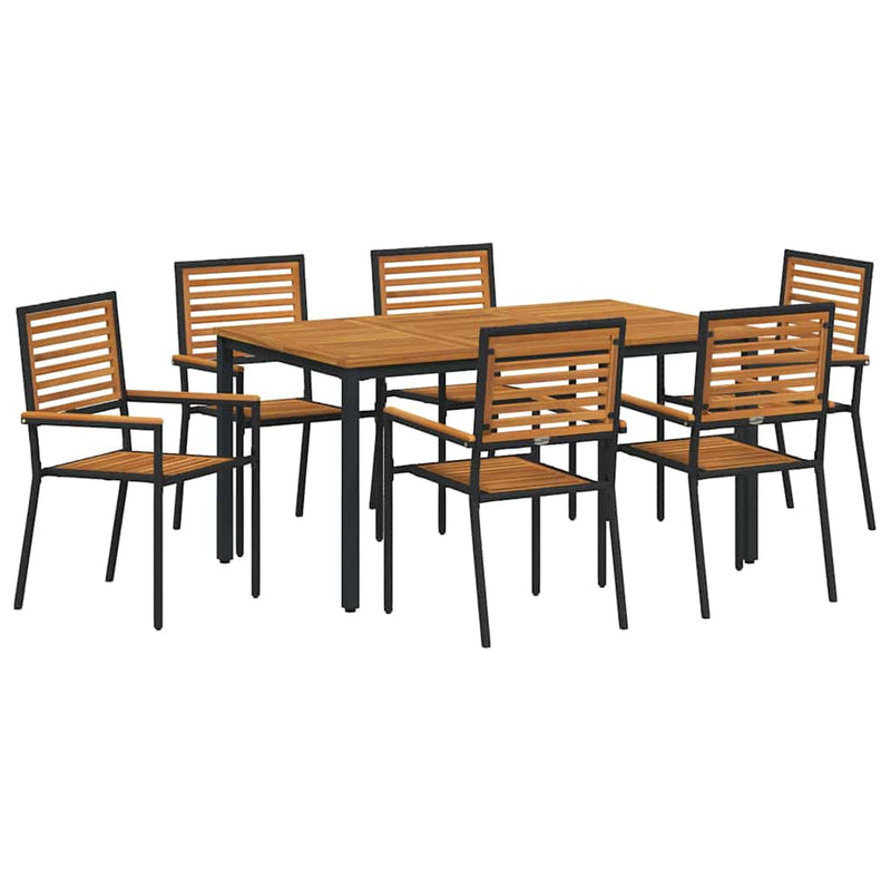 vidaXL Kert étkező szett 7 pcs Fekete 150 x 90 x 75 cm polirattan