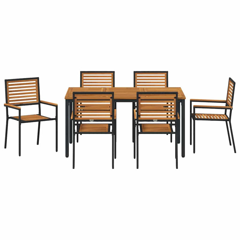 vidaXL Kert étkező szett 7 pcs Fekete 150 x 90 x 75 cm polirattan