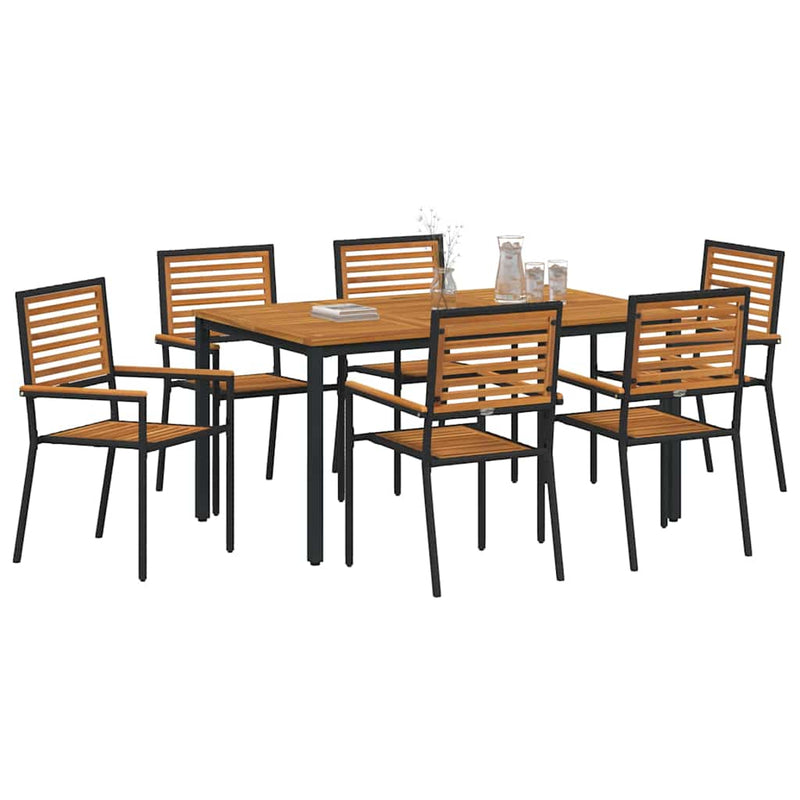 vidaXL Kert étkező szett 7 pcs Fekete 150 x 90 x 75 cm polirattan