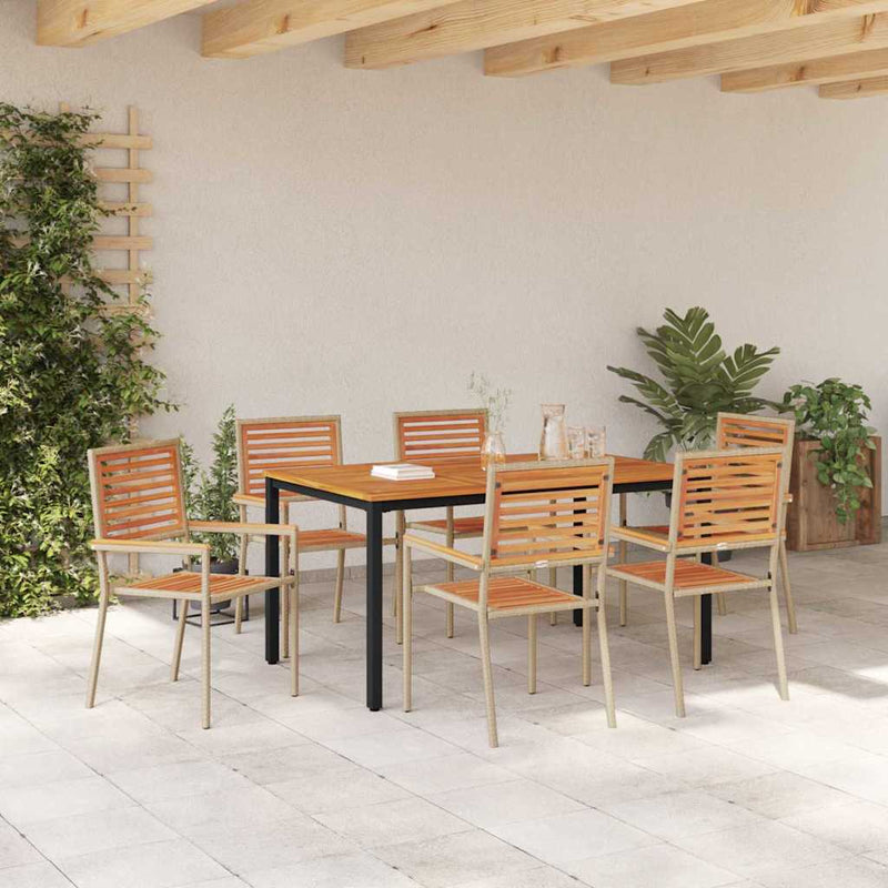 vidaXL Kert étkező szett 7 pcs Beige és barna 150 x 90 x 75 cm