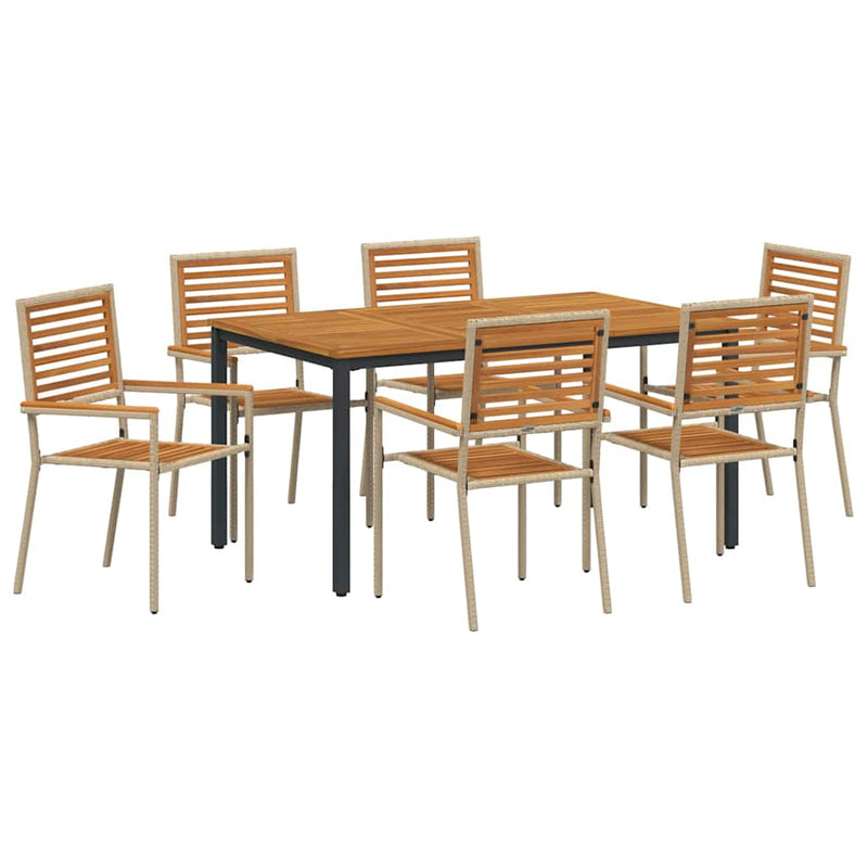 vidaXL Kert étkező szett 7 pcs Beige és barna 150 x 90 x 75 cm