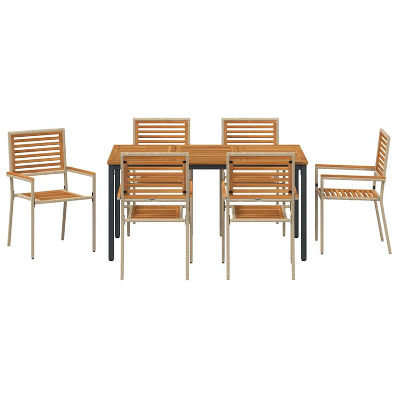 vidaXL Kert étkező szett 7 pcs Beige és barna 150 x 90 x 75 cm