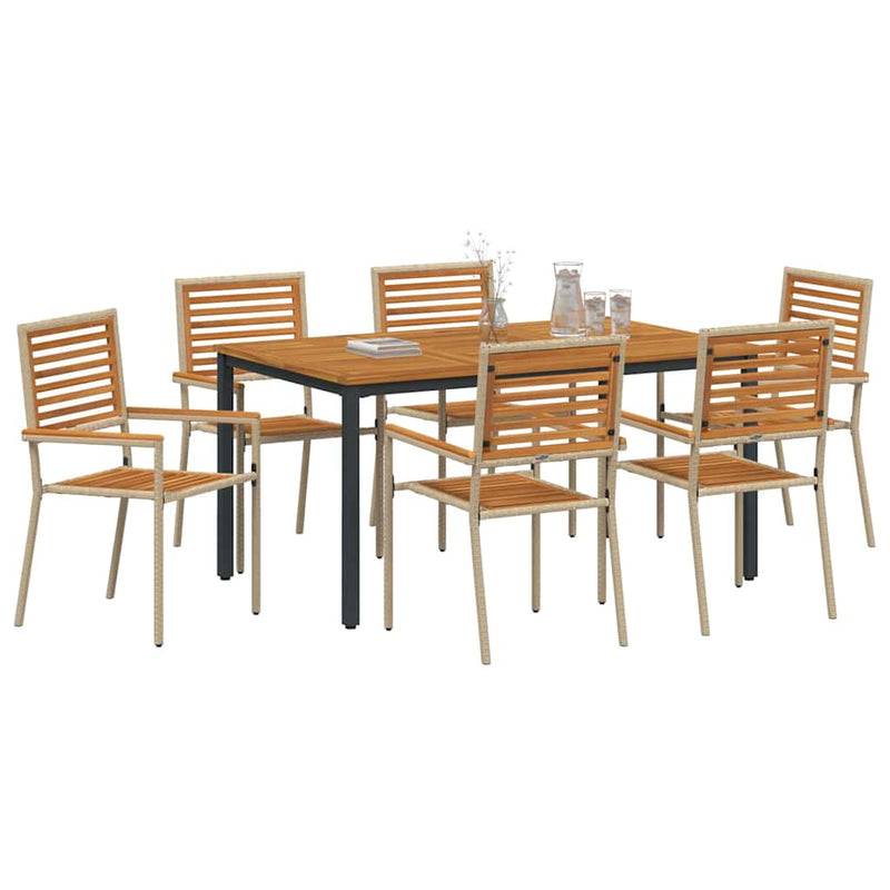 vidaXL Kert étkező szett 7 pcs Beige és barna 150 x 90 x 75 cm