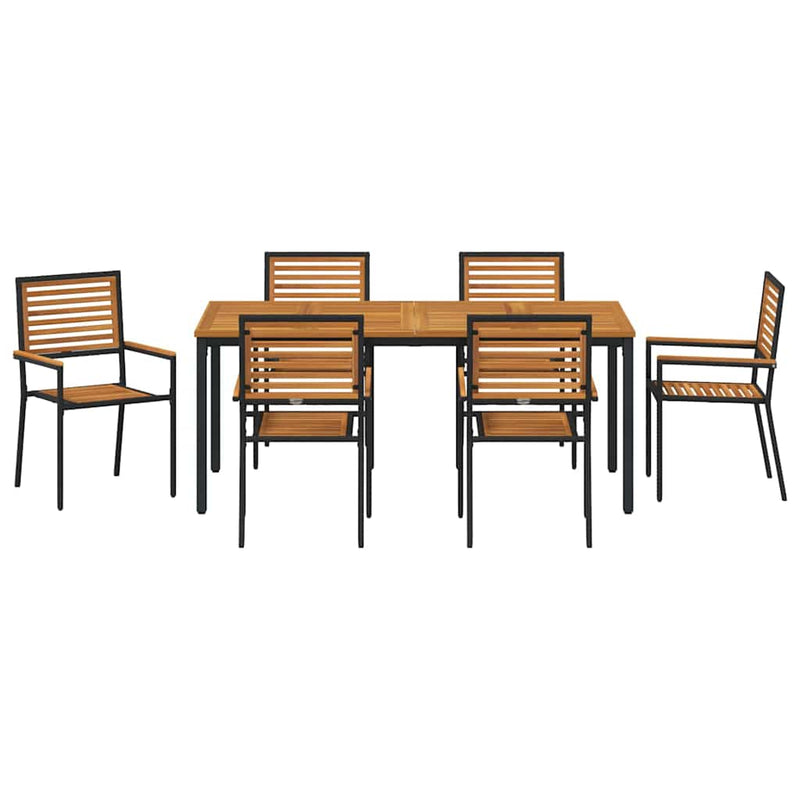 vidaXL Kert étkező szett 7 pcs Fekete és Fa 180 x 90 x 75 cm