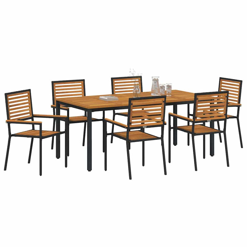 vidaXL Kert étkező szett 7 pcs Fekete és Fa 180 x 90 x 75 cm