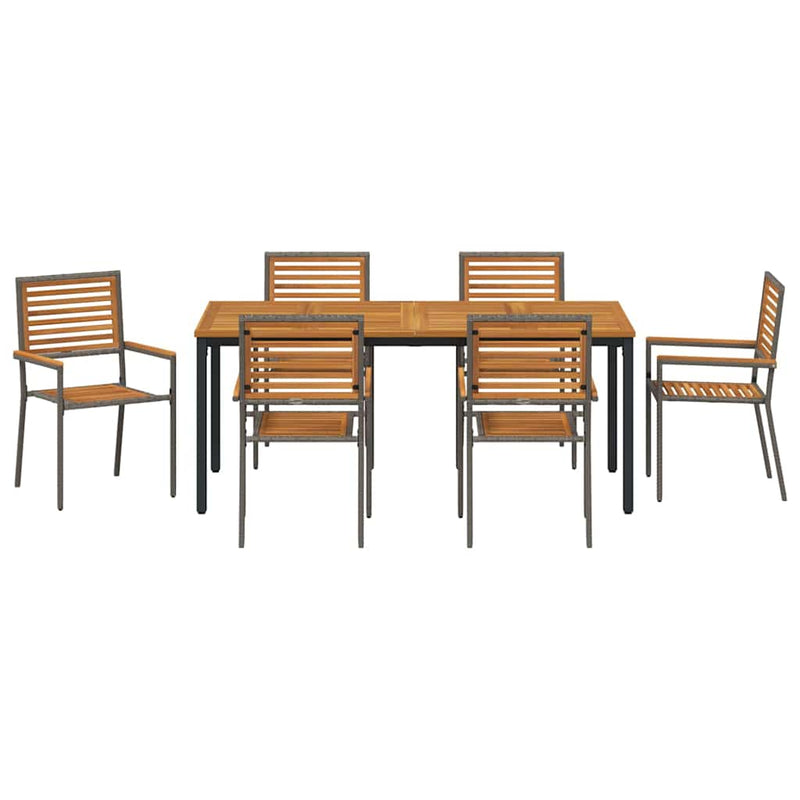 vidaXL Kert étkező szett 7 pcs Szürke 180 x 90 x 75 cm polirattan