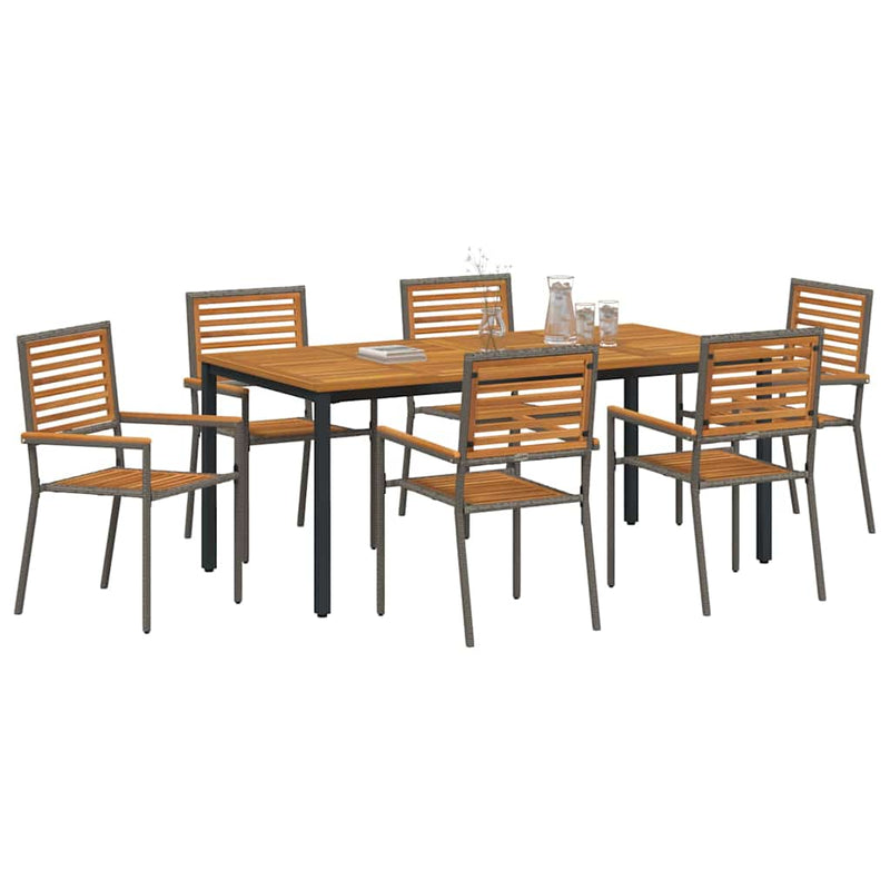 vidaXL Kert étkező szett 7 pcs Szürke 180 x 90 x 75 cm polirattan