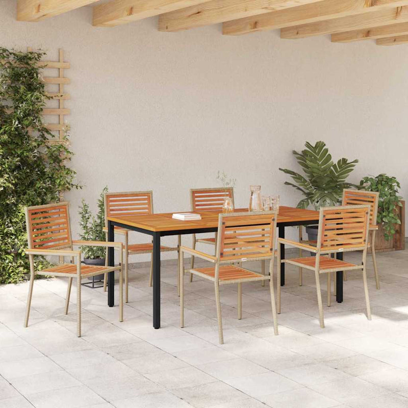 vidaXL Kert étkező szett 7 pcs Bézs 180 x 90 x 75 cm polirattan