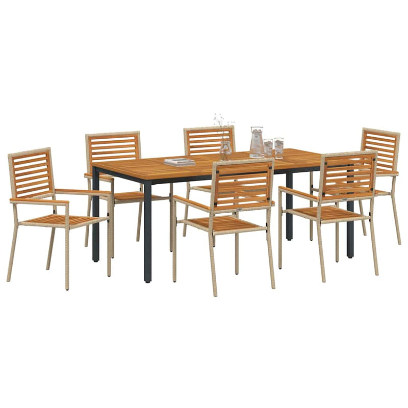 vidaXL Kert étkező szett 7 pcs Bézs 180 x 90 x 75 cm polirattan