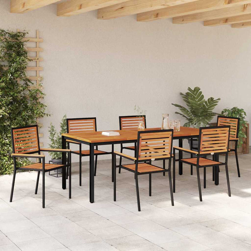 vidaXL Kert étkező szett 7 pcs Fekete 200 x 100 x 75 cm polirattan