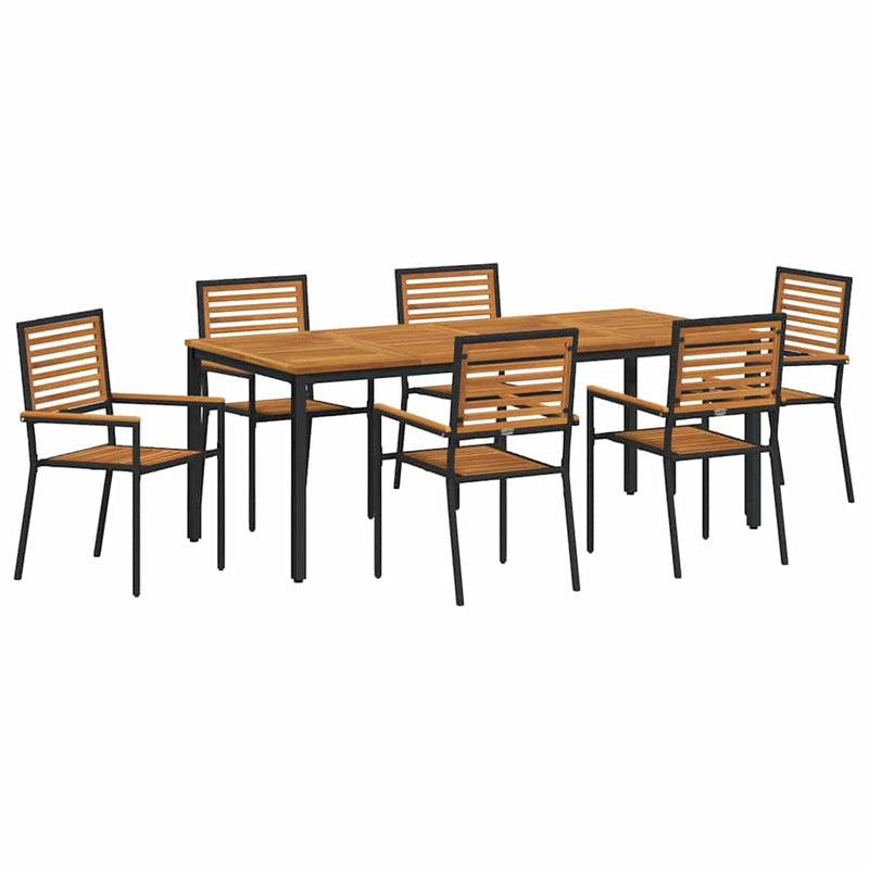 vidaXL Kert étkező szett 7 pcs Fekete 200 x 100 x 75 cm polirattan
