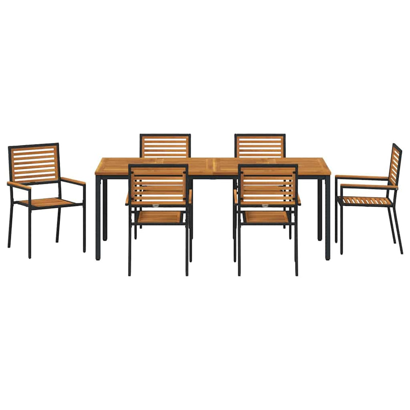 vidaXL Kert étkező szett 7 pcs Fekete 200 x 100 x 75 cm polirattan