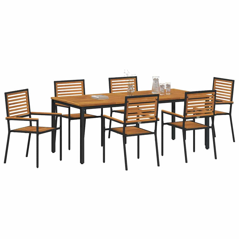 vidaXL Kert étkező szett 7 pcs Fekete 200 x 100 x 75 cm polirattan
