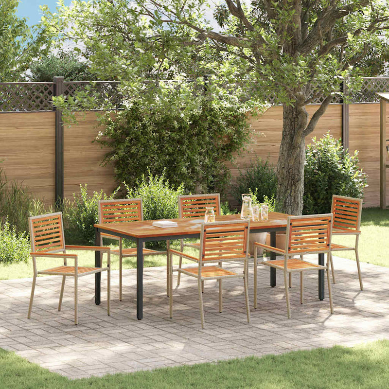 vidaXL Kert étkező szett 7 pcs Beige és barna 200 x 100 x 75 cm