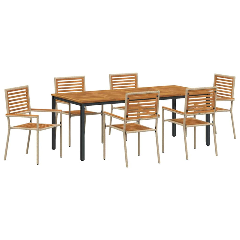 vidaXL Kert étkező szett 7 pcs Beige és barna 200 x 100 x 75 cm