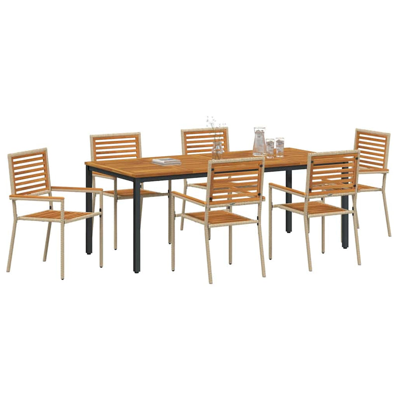 vidaXL Kert étkező szett 7 pcs Beige és barna 200 x 100 x 75 cm