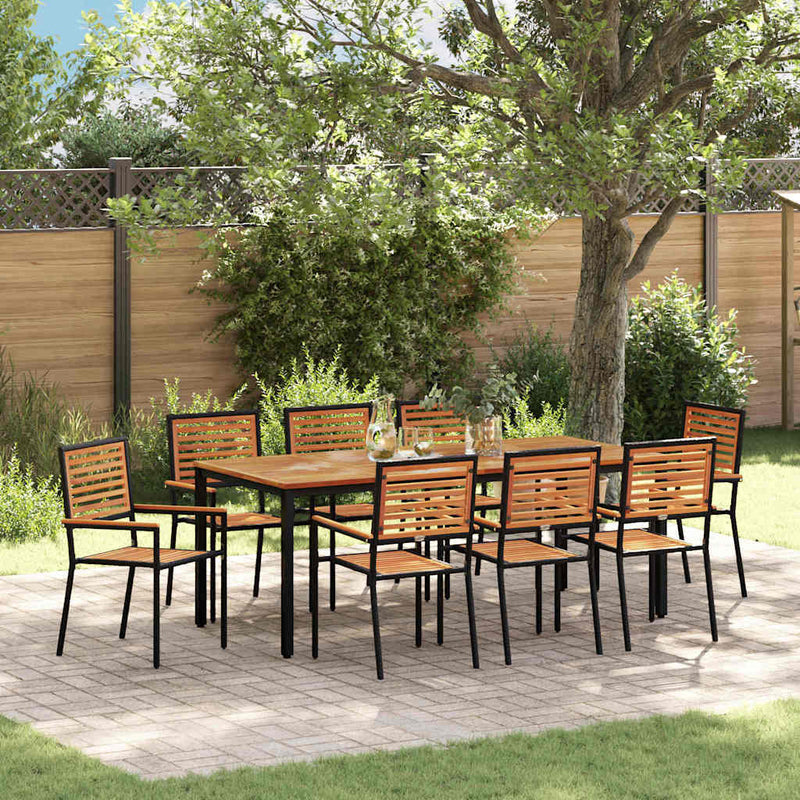vidaXL Kert étkező szett 9 pcs Fekete 200 x 100 x 75 cm polirattan