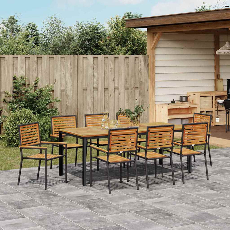 vidaXL Kert étkező szett 9 pcs Fekete 200 x 100 x 75 cm polirattan