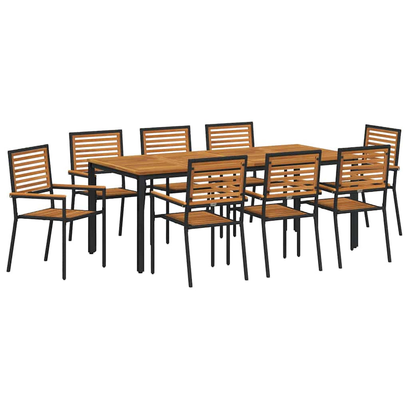 vidaXL Kert étkező szett 9 pcs Fekete 200 x 100 x 75 cm polirattan