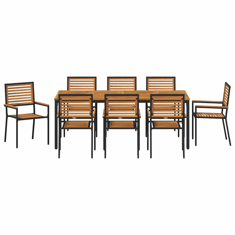 vidaXL Kert étkező szett 9 pcs Fekete 200 x 100 x 75 cm polirattan
