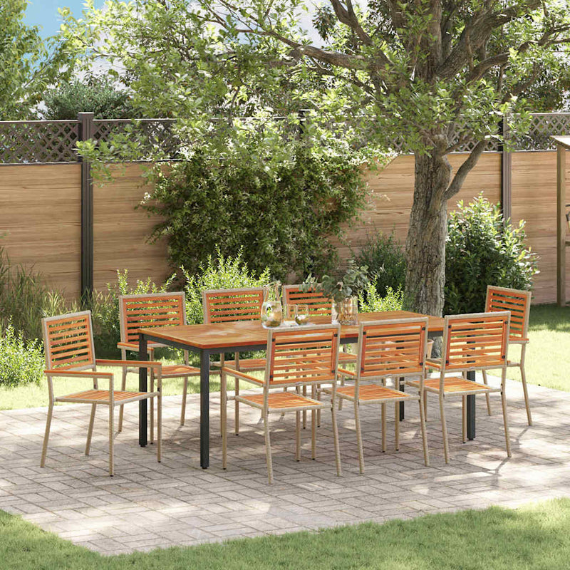 vidaXL Kert étkező szett 9 pcs Bézs 200 x 100 x 75 cm polirattan