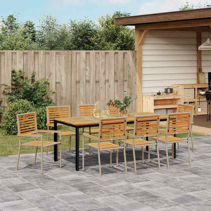 vidaXL Kert étkező szett 9 pcs Bézs 200 x 100 x 75 cm polirattan