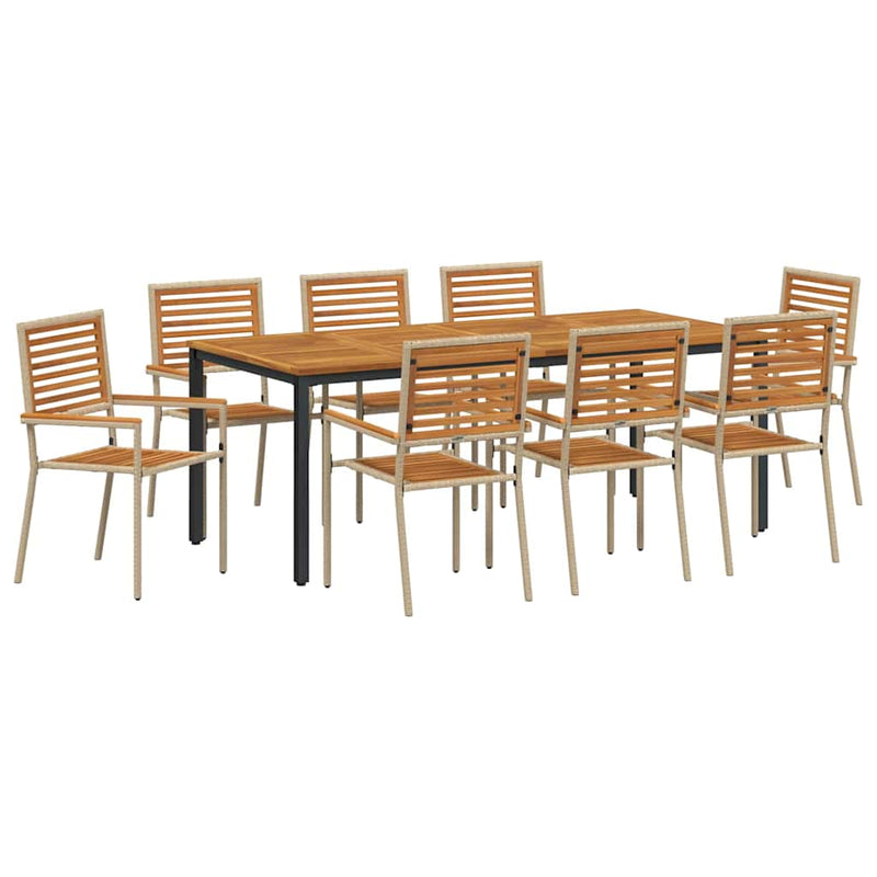 vidaXL Kert étkező szett 9 pcs Bézs 200 x 100 x 75 cm polirattan