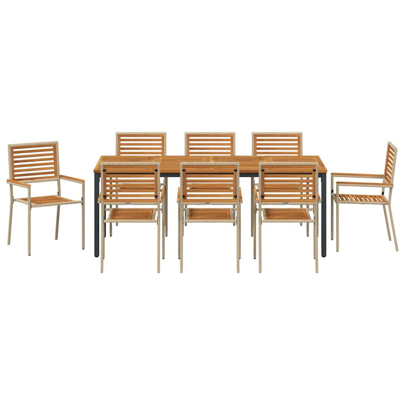 vidaXL Kert étkező szett 9 pcs Bézs 200 x 100 x 75 cm polirattan