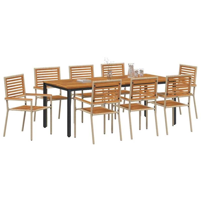 vidaXL Kert étkező szett 9 pcs Bézs 200 x 100 x 75 cm polirattan