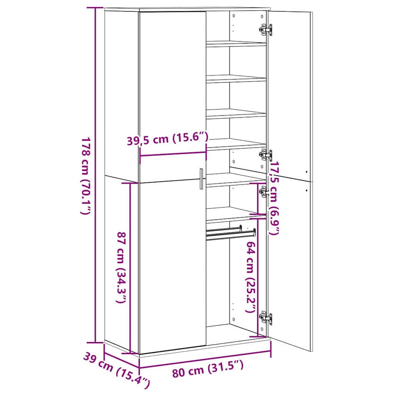 vidaXL Magasító polcokkal tárolóval Öreg fa 80 x 39 x 178 cm Faanyag