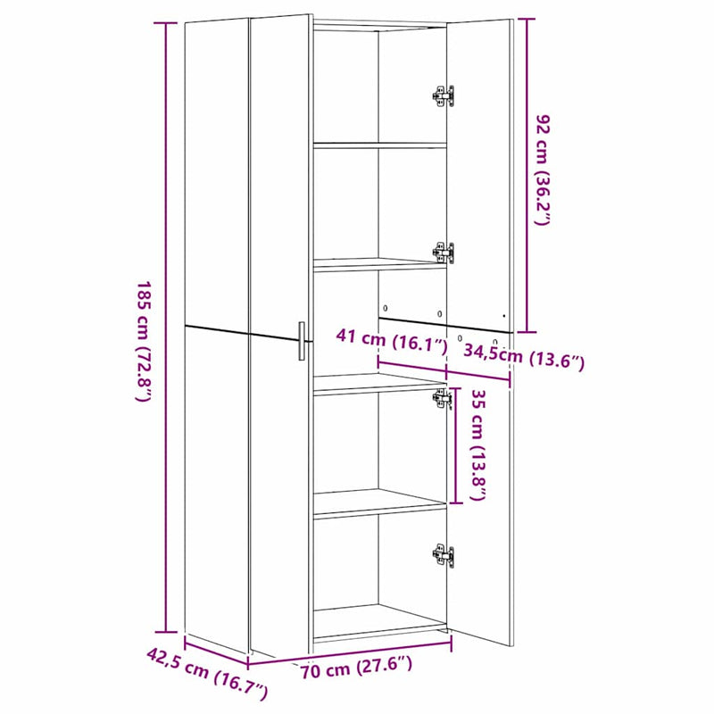 vidaXL Magasfiú Régi fa 70 x 42.5 x 185 cm Faanyag