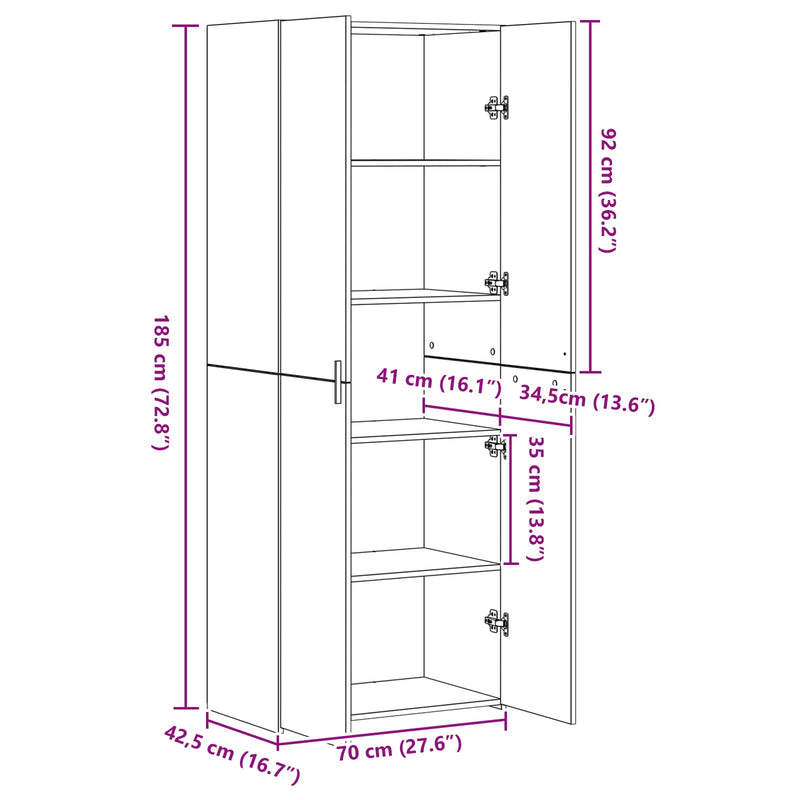vidaXL Magasfiú Régi fa 70 x 42.5 x 185 cm Faanyag