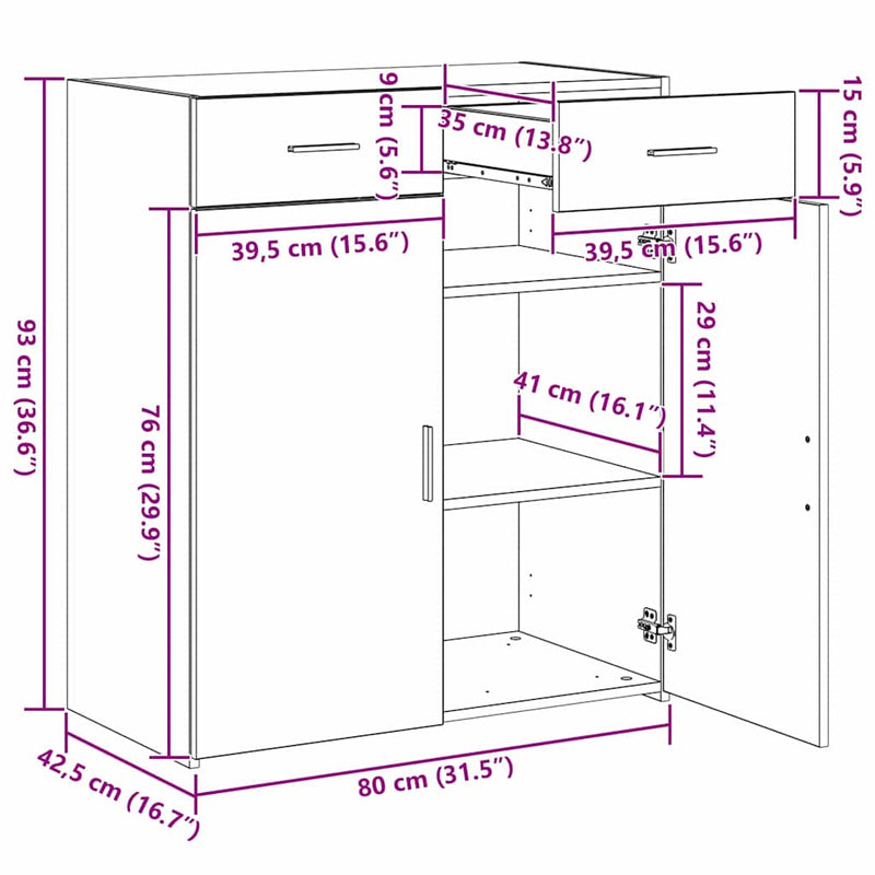 vidaXL Tárolószekrény kézműves tölgy 80 x 42.5 x 93.5 cm Faanyag