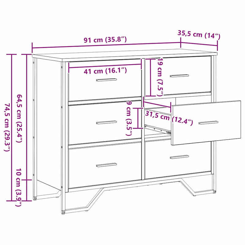 vidaXL Fiókos Szekrény fiókkal Musta tammi 91 x 35.5 x 74.5 cm Faanyag